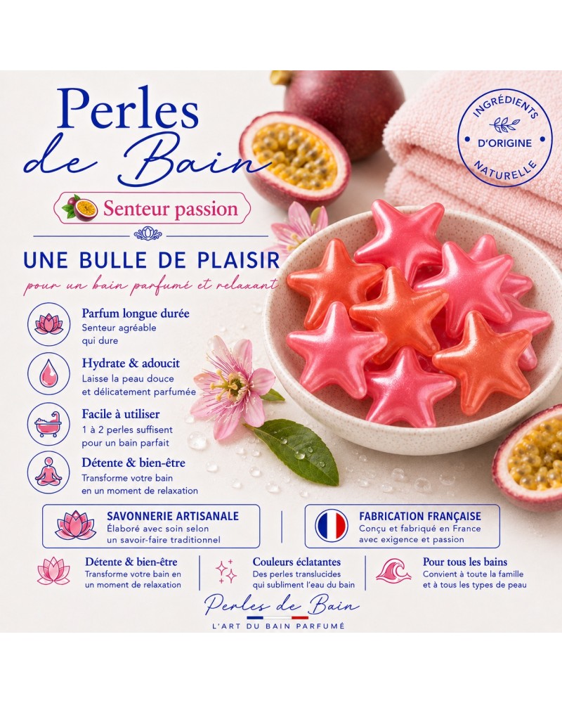 Lot de 6 perles de bain Etoile senteur Passion