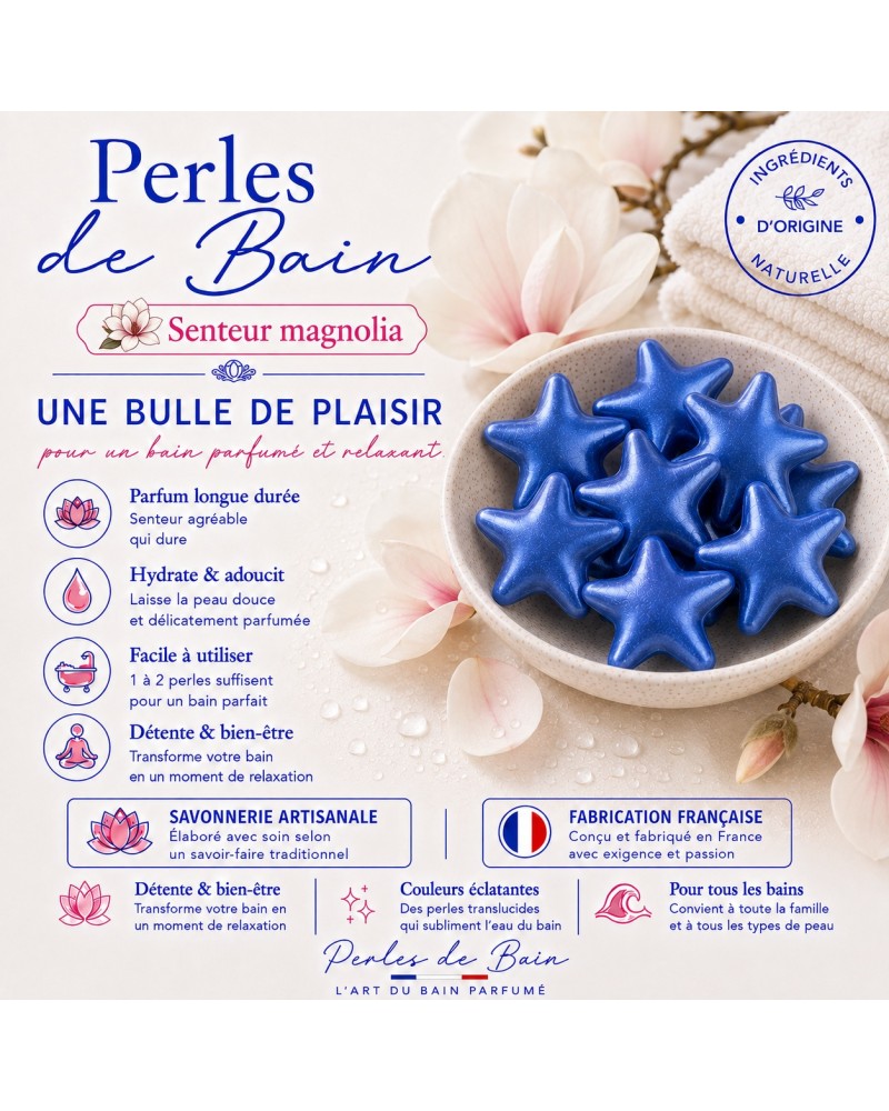 Perles de bain en forme d’étoile – Senteur Magnolia