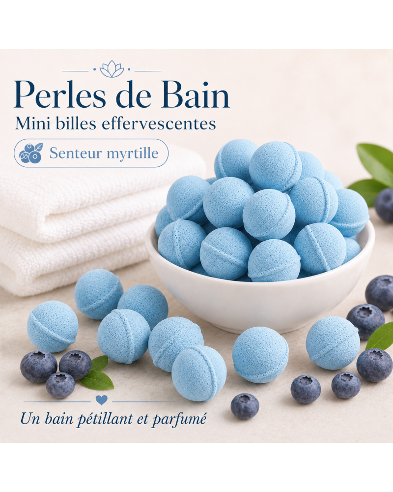 Mini billes effervescentes pour le bain – Senteur Myrtille
