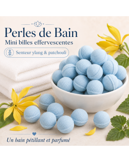 Mini billes effervescentes pour le bain – Senteur Ylang & Patchouli