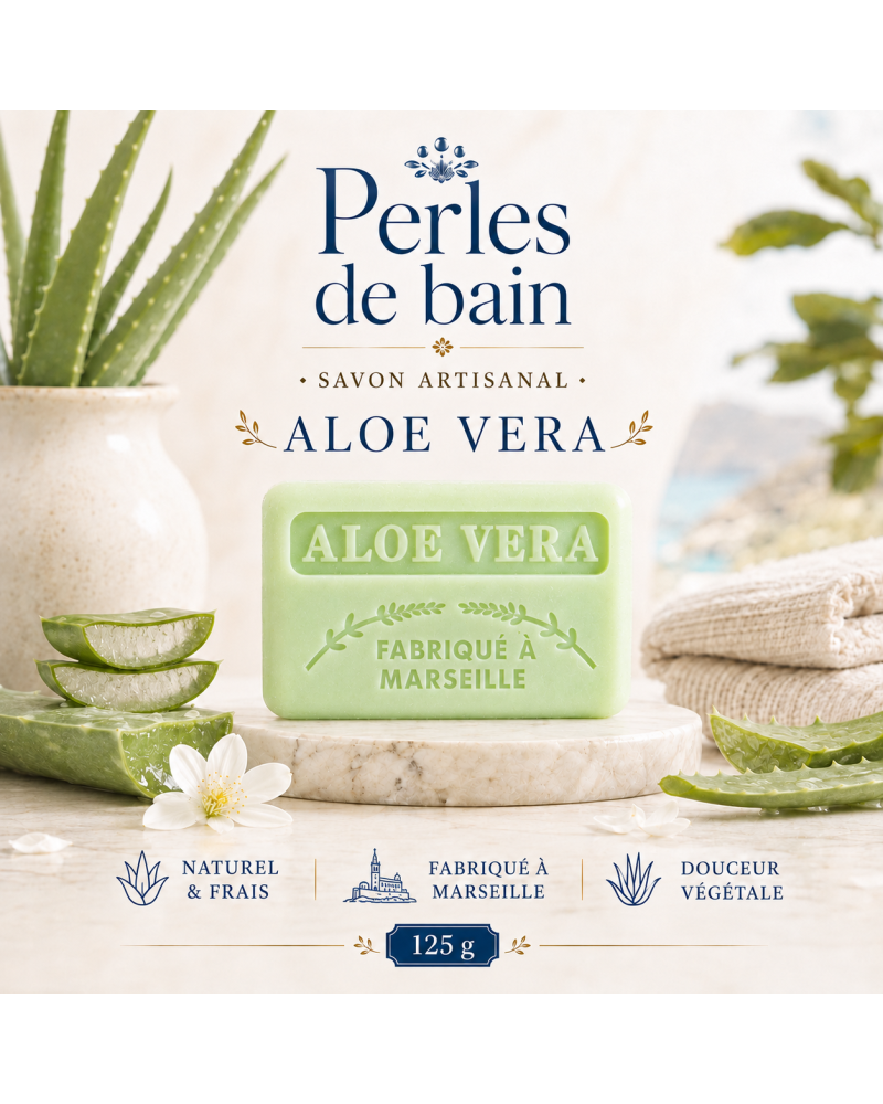 Savon de Marseille 125 g Aloé Véra – Perles de Bain