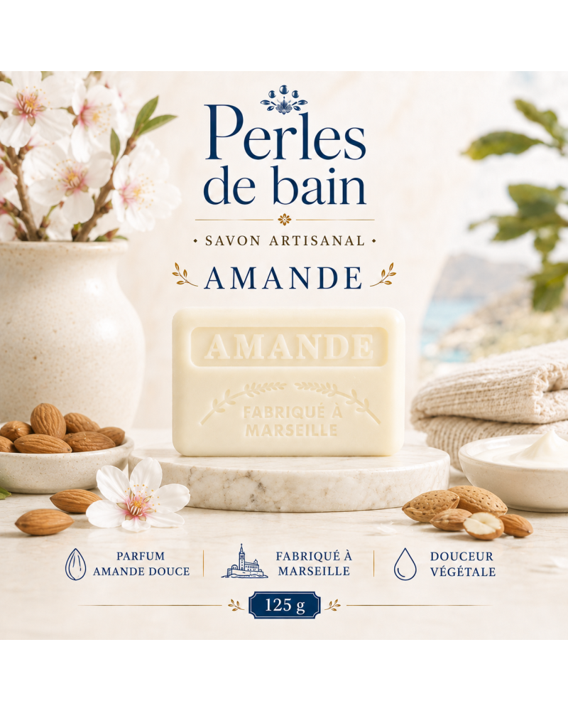 Savon de Marseille 125 g Amande – Perles de Bain