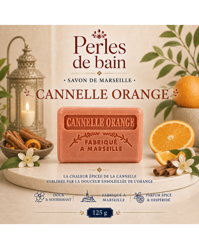 Savon de Marseille 125 g Cannelle Orange – Perles de Bain