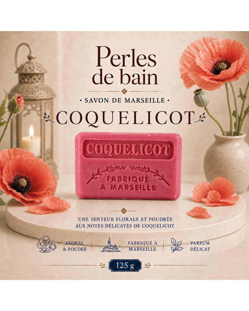 Savon de Marseille 125 g Coquelicot – Perles de Bain