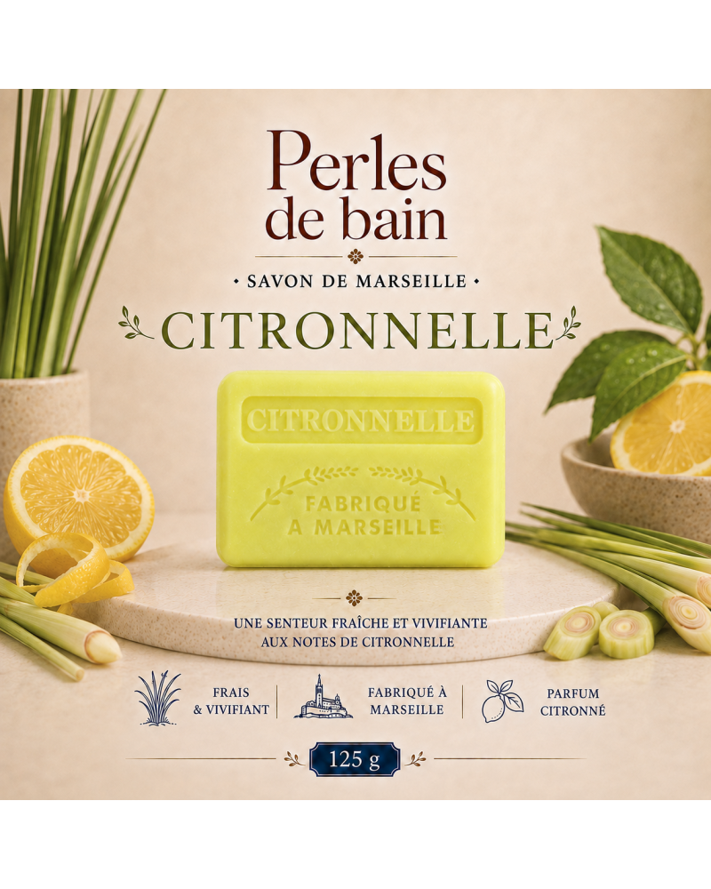 Savon de Marseille 125 g Citronnelle – Perles de Bain
