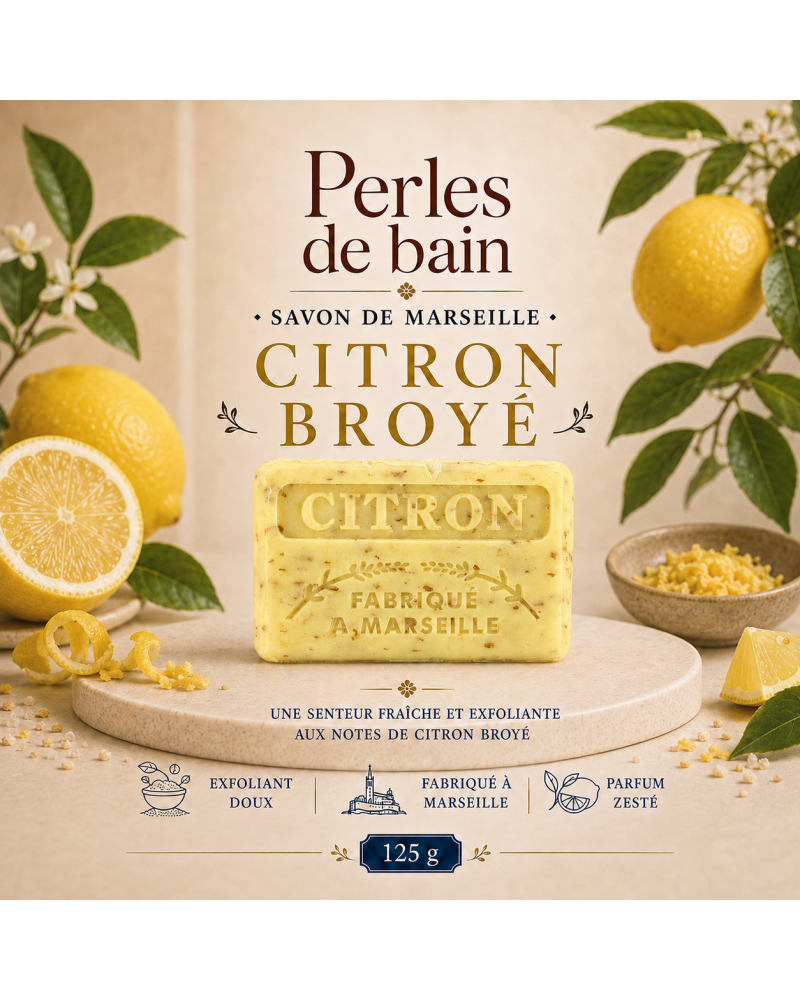 Savon de Marseille 125 g Citron Broyé – Perles de Bain