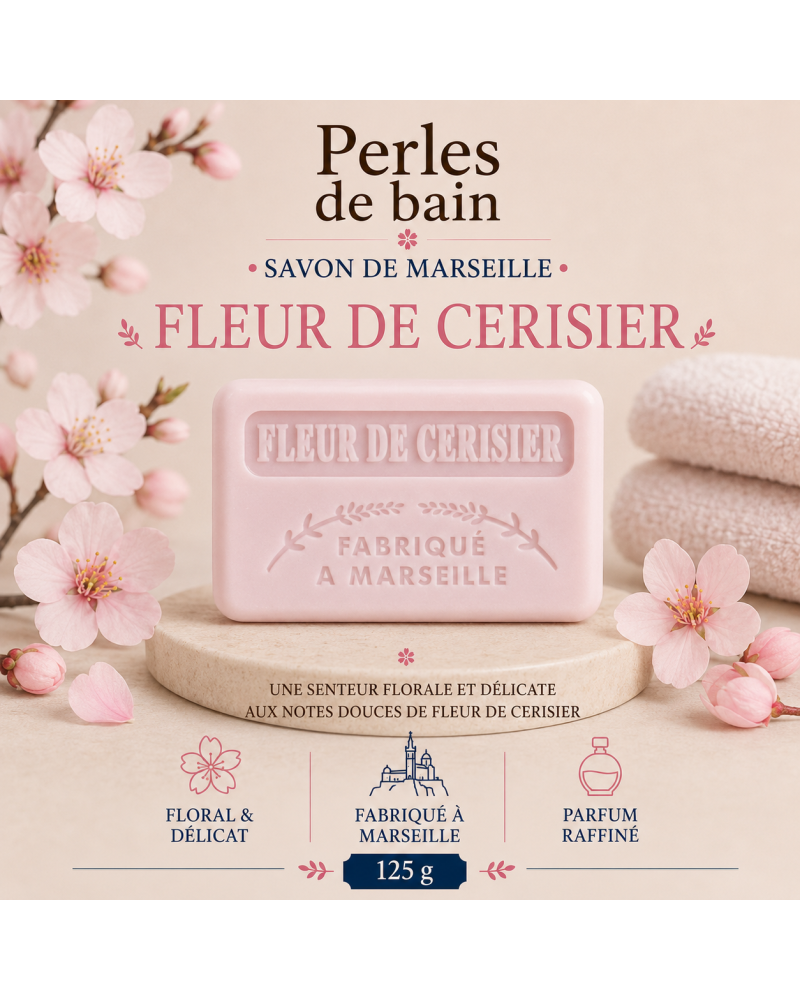 Savon de Marseille 125 g Fleur de Cerisier – Perles de Bain