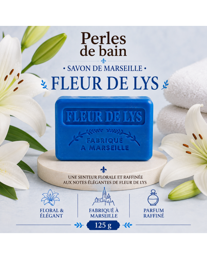 Savon de Marseille 125 g Fleur de Lys – Perles de Bain