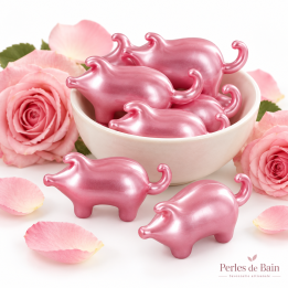 Perles de bain en forme de cochon – Senteur Rose