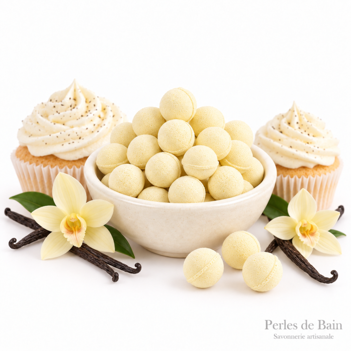 Mini billes effervescentes pour le bain – Senteur Cupcake Vanille