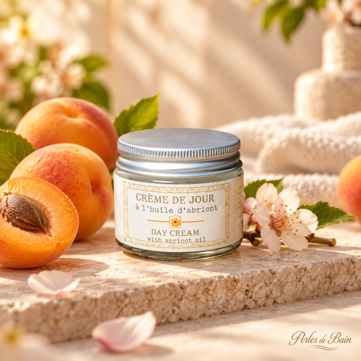Crème de jour à l’huile d’abricot 50 ml – Perles de Bain