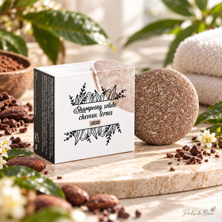 Shampoing solide cheveux ternes Cacao 50 g – Perles de Bain