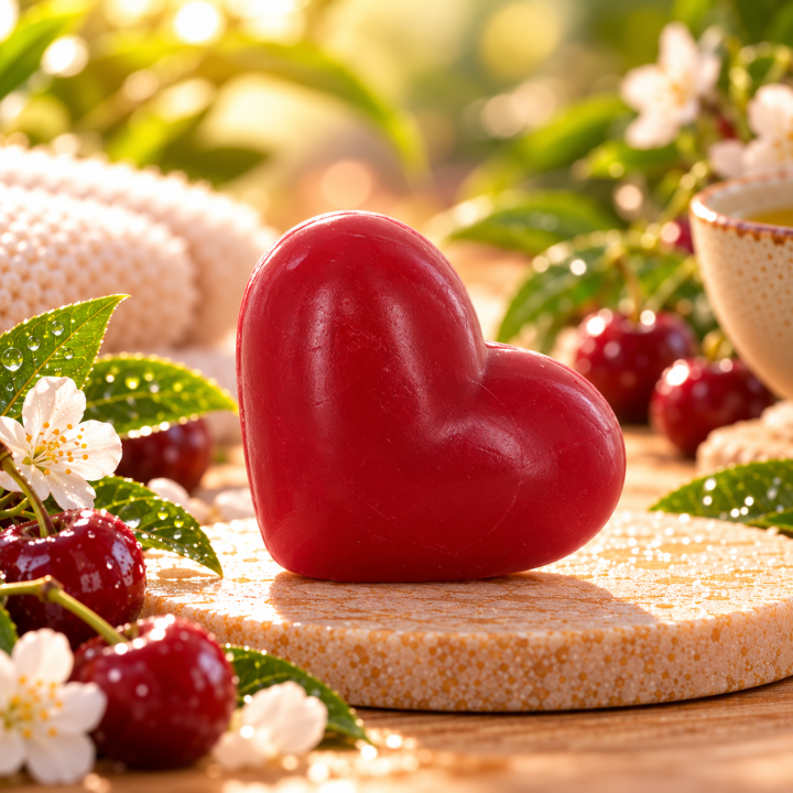 Savon invité Cœur Cerise 34 g – Perles de Bain