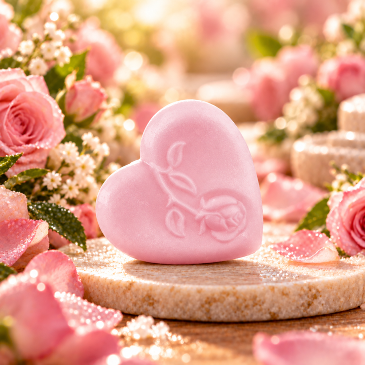 Savon invité Cœur avec rose Rose 34 g – Perles de Bain