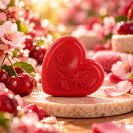 Savon invité Cœur avec rose Cerise 25 g – Perles de Bain