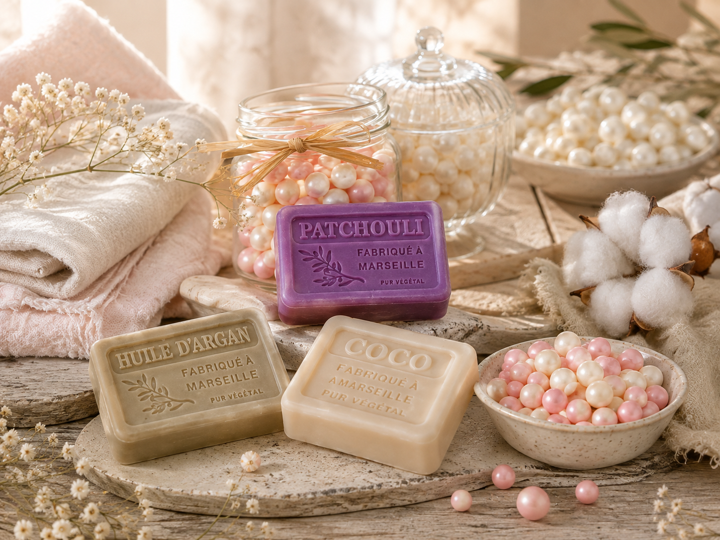 Perles de bain et savon de Marseille